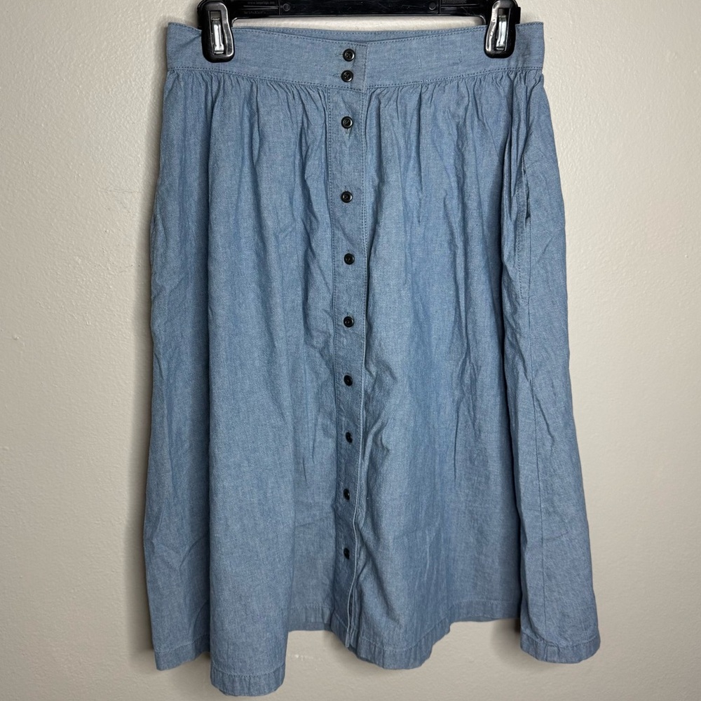 Madewell Blue Pleated A-Line Midi Skirt